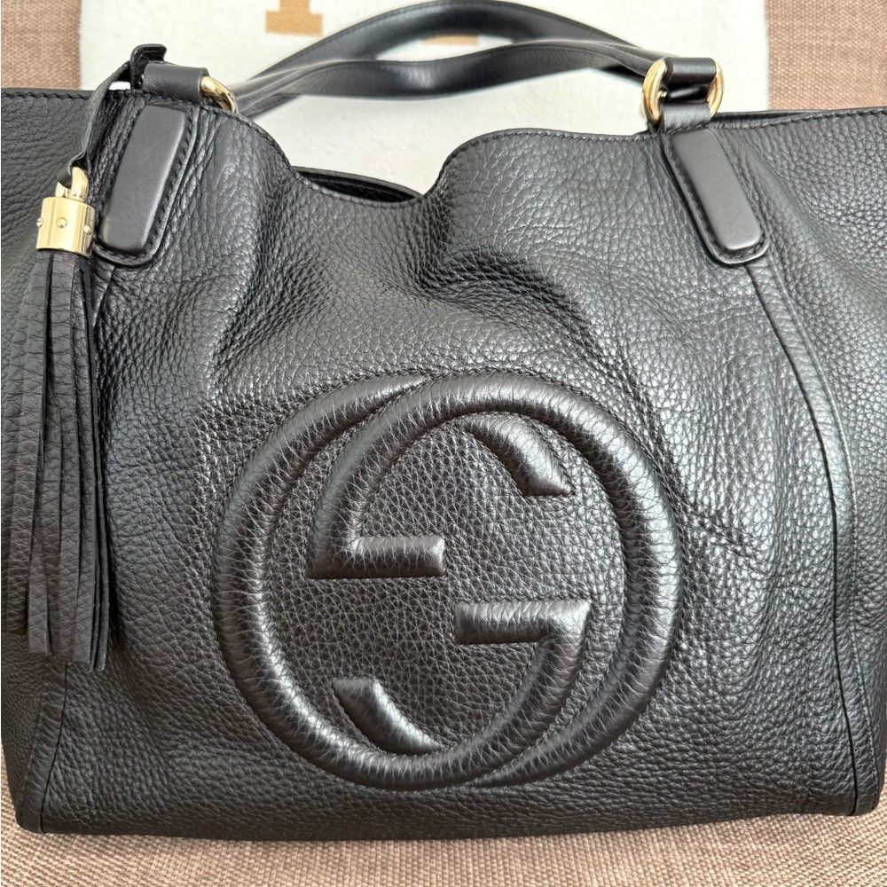 Gucci authentic SoHo shoulder bag tote black leather medium tassels - Picture 3 of 16